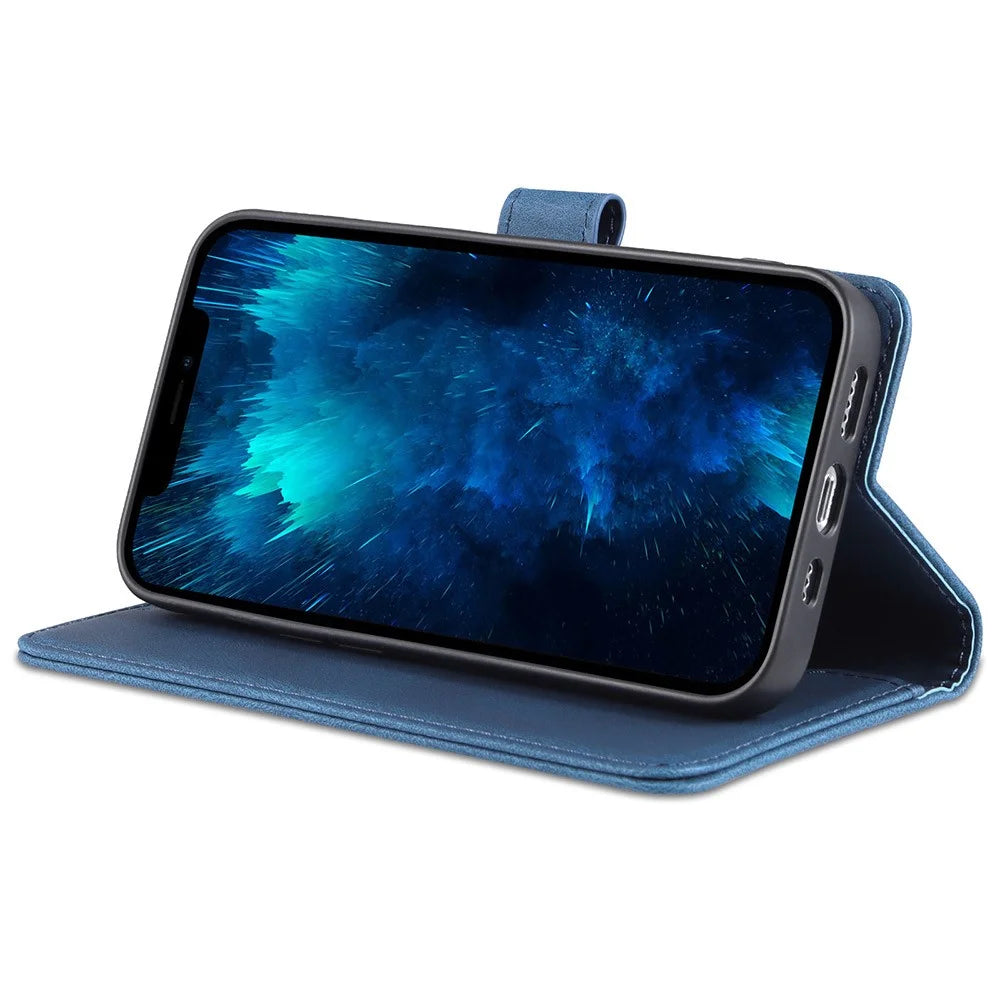 AZNS PU Leather Wallet Stand Phone Case Protective Shell for iPhone 13 Pro 6.1 inch - Blue - 7