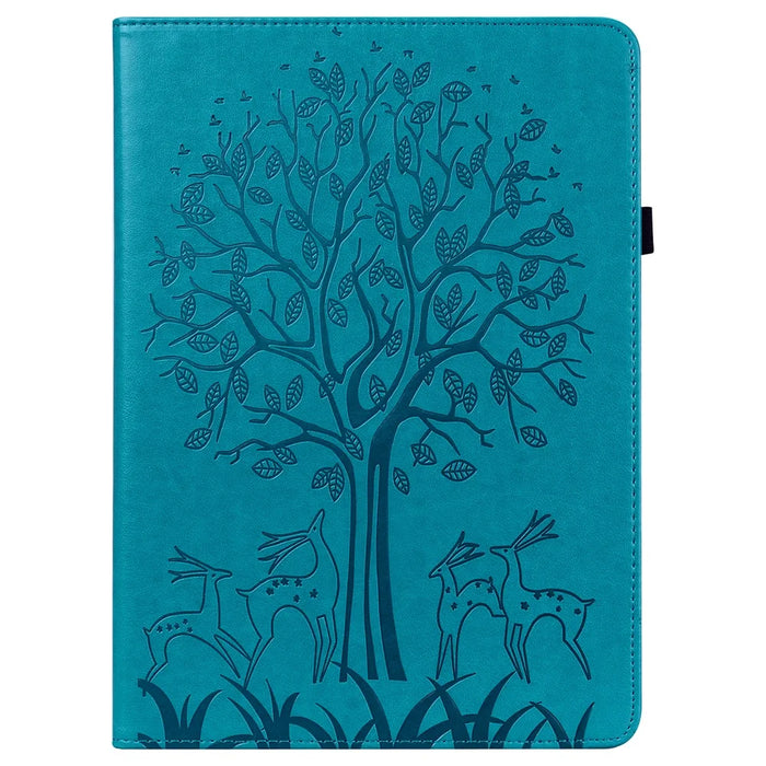 Imprinted Tree Deer Pattern Stylish Skin Feeling PU Leather Stand Tablet Cover Shell with Card Slots for iPad mini (2024) / mini (2021) - Blue - 3