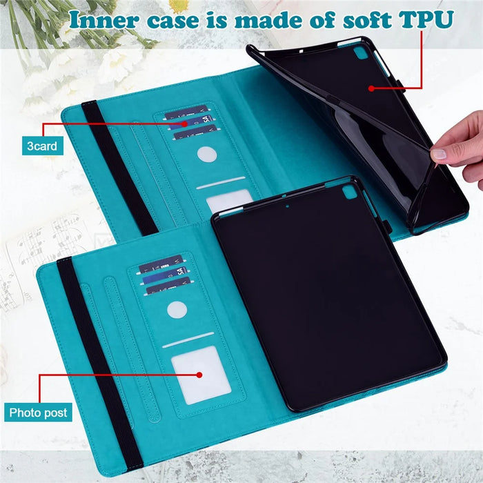 Imprinted Tree Deer Pattern Stylish Skin Feeling PU Leather Stand Tablet Cover Shell with Card Slots for iPad mini (2024) / mini (2021) - Blue - 5
