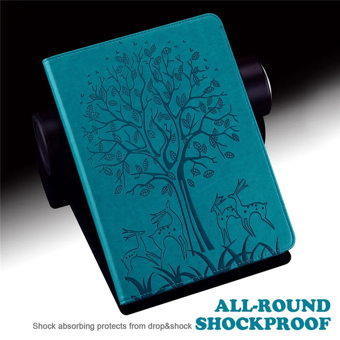 Imprinted Tree Deer Pattern Stylish Skin Feeling PU Leather Stand Tablet Cover Shell with Card Slots for iPad mini (2024) / mini (2021) - Blue - 7