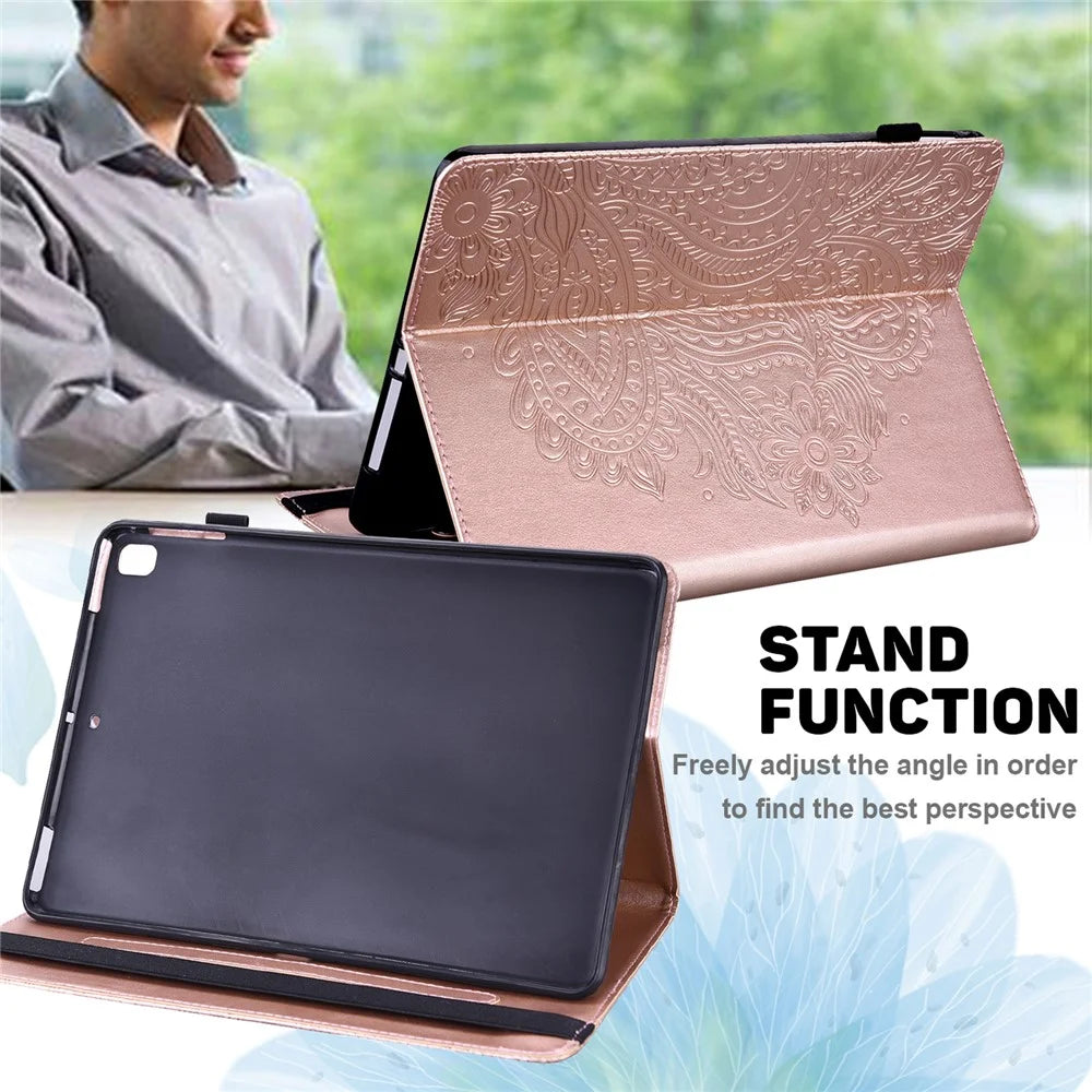 Imprinted Flower Stylish Full Protection Auto Wake and Sleep Stand Design Leather Tablet Cover Case with Card Slots for Apple iPad mini (2024) / mini (2021) - Rose Gold - 3