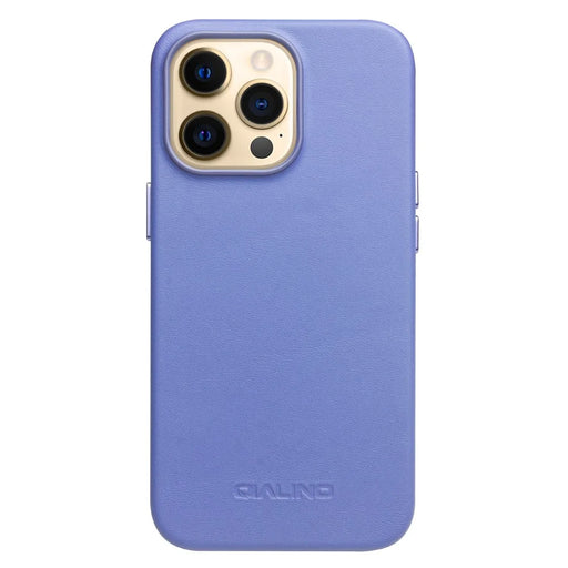 QIALINO Cowhide Leather Coated Protective Phone Case Shell Compatible with MagSafe Charging for iPhone 13 Pro Max 6.7 inch - Blue - 1