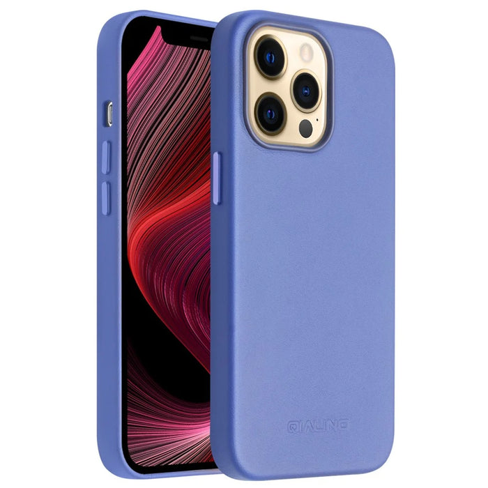 QIALINO Cowhide Leather Coated Protective Phone Case Shell Compatible with MagSafe Charging for iPhone 13 Pro Max 6.7 inch - Blue - 2