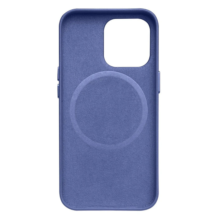 QIALINO Cowhide Leather Coated Protective Phone Case Shell Compatible with MagSafe Charging for iPhone 13 Pro Max 6.7 inch - Blue - 3