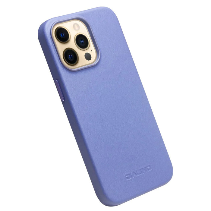 QIALINO Cowhide Leather Coated Protective Phone Case Shell Compatible with MagSafe Charging for iPhone 13 Pro Max 6.7 inch - Blue - 5