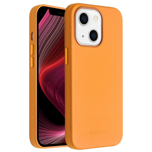 QIALINO Magnetic Absorption Cowhide Leather Coated Phone Case Protector Magnetic Charging for iPhone 13 mini 5.4 inch - Orange - 2