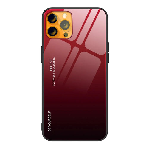 Stylish Gradient 9H Hardness Tempered Glass + TPU Wear-Resistant Anti-Fall Thin Light Hybrid Phone Cover for iPhone 13 mini 5.4 inch - Red+Black - 1