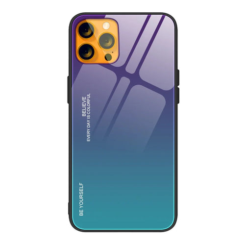Gradient 9H Hardness Tempered Glass + TPU Scratch-Resistant Anti-Drop Thin Light Hybrid Phone Cover Case for iPhone 13 6.1 inch - Purple/Blue - 1