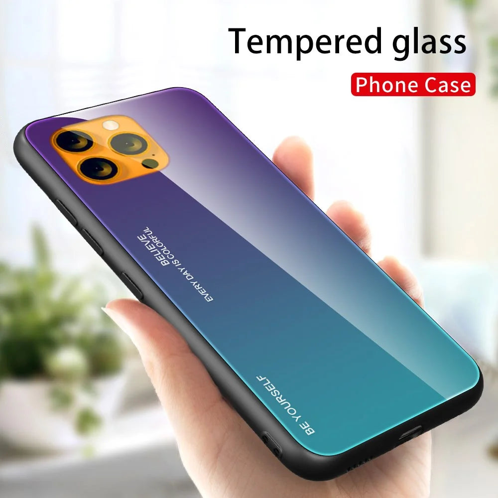 Gradient 9H Hardness Tempered Glass + TPU Scratch-Resistant Anti-Drop Thin Light Hybrid Phone Cover Case for iPhone 13 6.1 inch - Purple/Blue - 2
