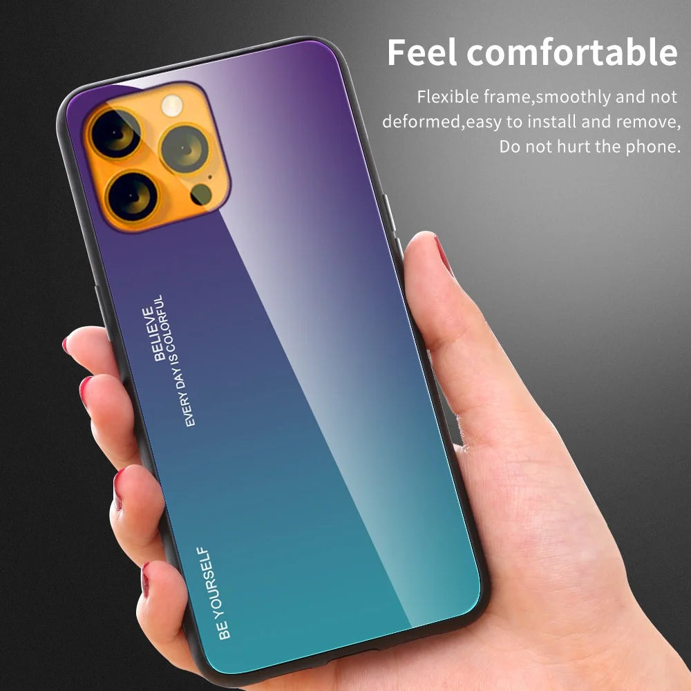 Gradient 9H Hardness Tempered Glass + TPU Scratch-Resistant Anti-Drop Thin Light Hybrid Phone Cover Case for iPhone 13 6.1 inch - Purple/Blue - 5