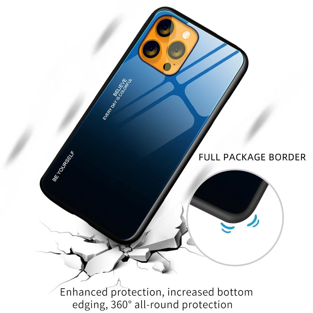 Gradient 9H Hardness Tempered Glass + TPU Scratch-Resistant Anti-Drop Thin Light Hybrid Phone Cover Case for iPhone 13 6.1 inch - Purple/Blue - 6