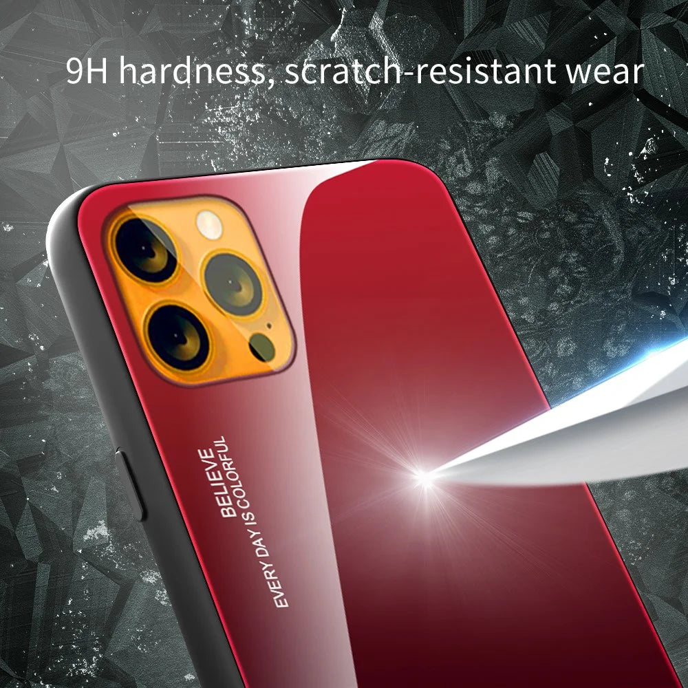 Gradient 9H Hardness Tempered Glass + TPU Scratch-Resistant Anti-Drop Thin Light Hybrid Phone Cover Case for iPhone 13 6.1 inch - Purple/Blue - 7