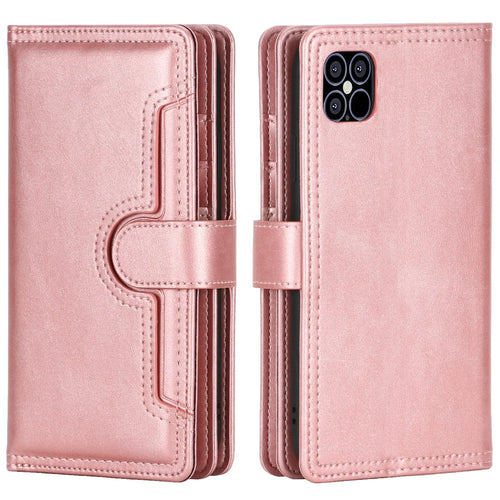 Multiple Card Slots Split Leather Stand Phone Case Shell with Wrist Strap for iPhone 13 mini 5.4 inch - Rose Gold - 1