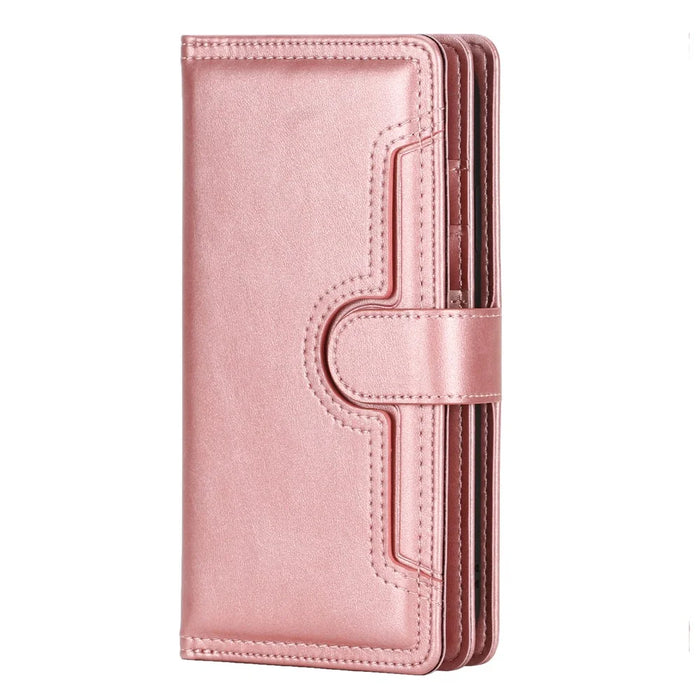 Multiple Card Slots Split Leather Stand Phone Case Shell with Wrist Strap for iPhone 13 mini 5.4 inch - Rose Gold - 2