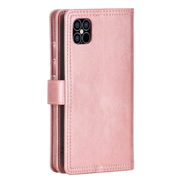 Multiple Card Slots Split Leather Stand Phone Case Shell with Wrist Strap for iPhone 13 mini 5.4 inch - Rose Gold - 3