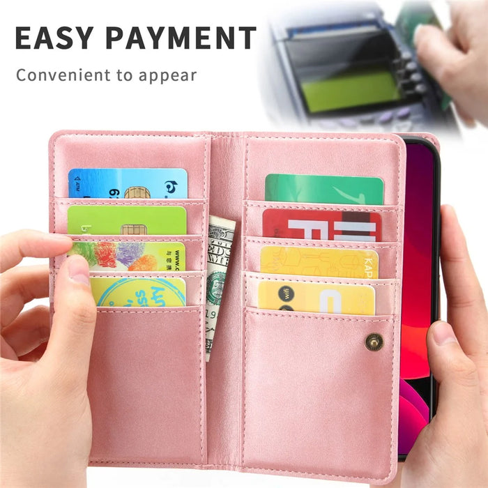 Multiple Card Slots Split Leather Stand Phone Case Shell with Wrist Strap for iPhone 13 mini 5.4 inch - Rose Gold - 5