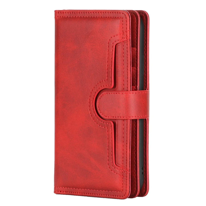 Full Protection Split Leather Phone Shell Case with Multiple Card Slots for iPhone 13 Pro 6.1 inch - Red - 2