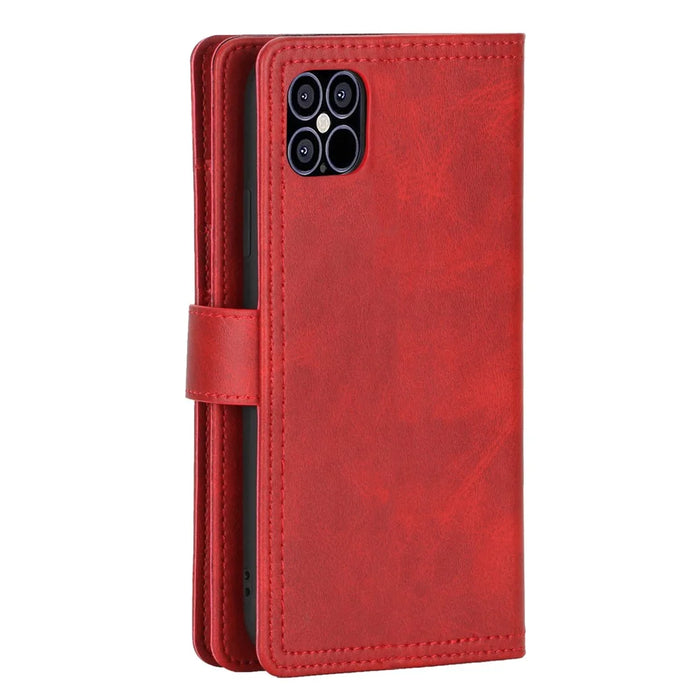 Full Protection Split Leather Phone Shell Case with Multiple Card Slots for iPhone 13 Pro 6.1 inch - Red - 3
