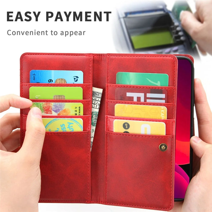 Full Protection Split Leather Phone Shell Case with Multiple Card Slots for iPhone 13 Pro 6.1 inch - Red - 5
