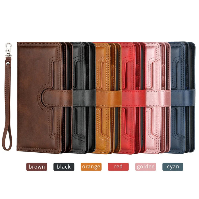Full Protection Split Leather Phone Shell Case with Multiple Card Slots for iPhone 13 Pro 6.1 inch - Red - 6