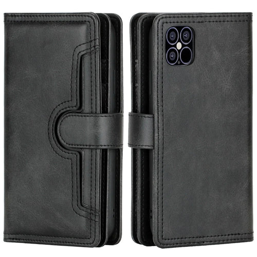 Multiple Card Slots Split Leather Phone Stand Case Cover with Strap for iPhone 13 6.1 inch - Black - 1