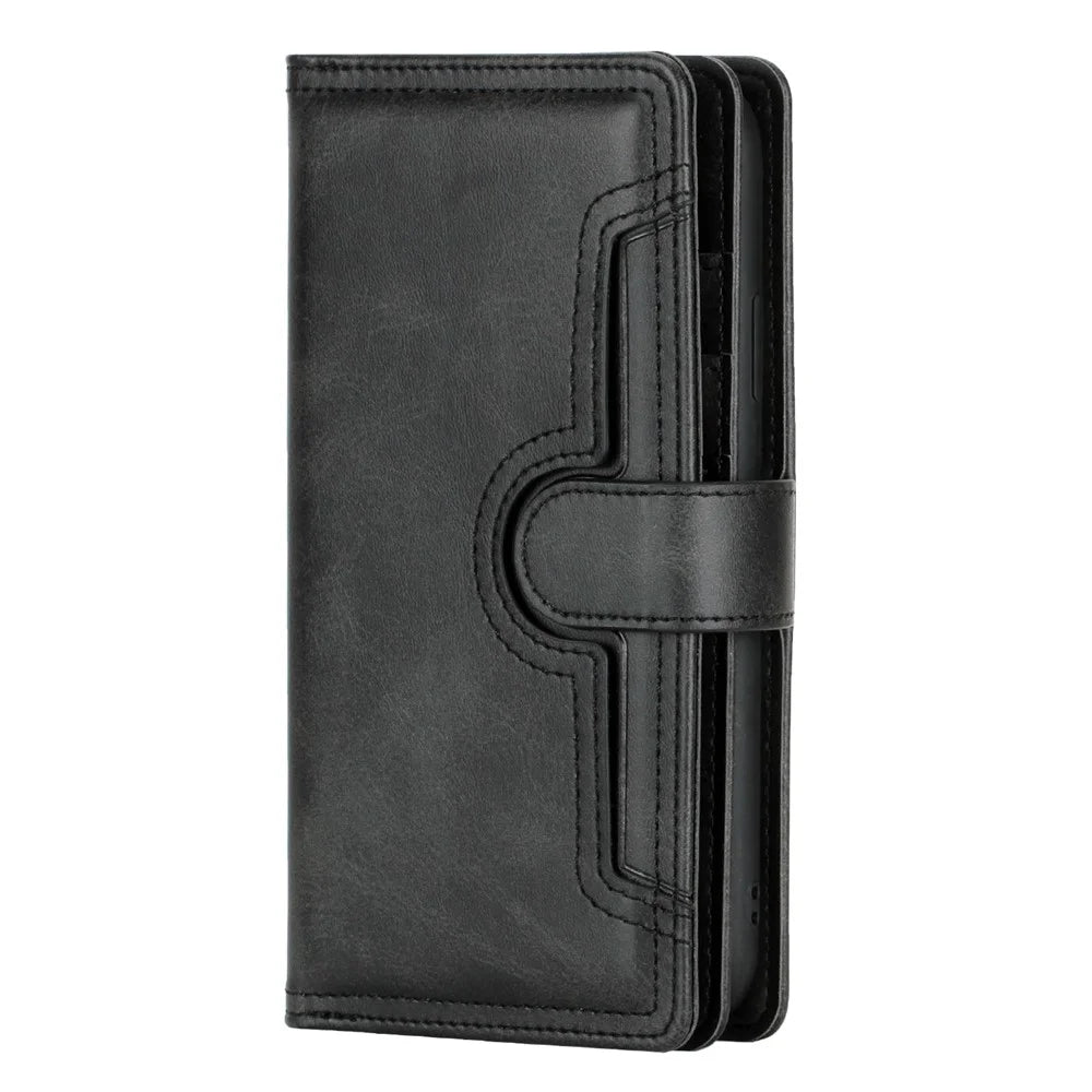 Multiple Card Slots Split Leather Phone Stand Case Cover with Strap for iPhone 13 6.1 inch - Black - 2