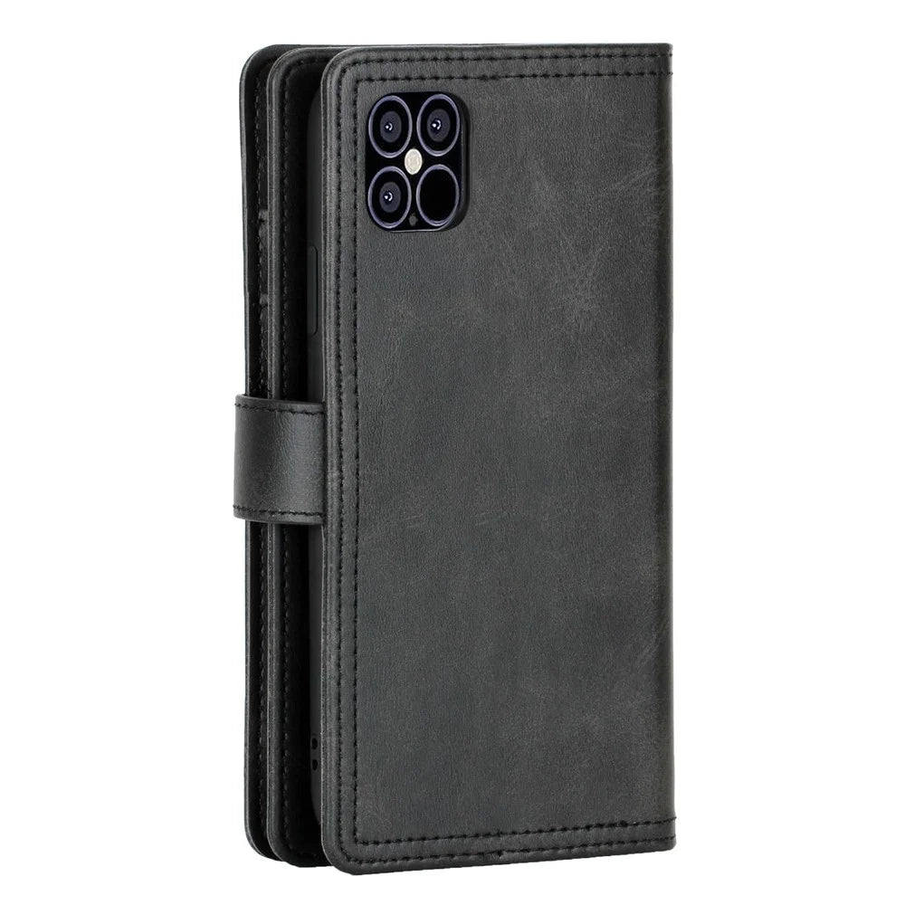 Multiple Card Slots Split Leather Phone Stand Case Cover with Strap for iPhone 13 6.1 inch - Black - 3
