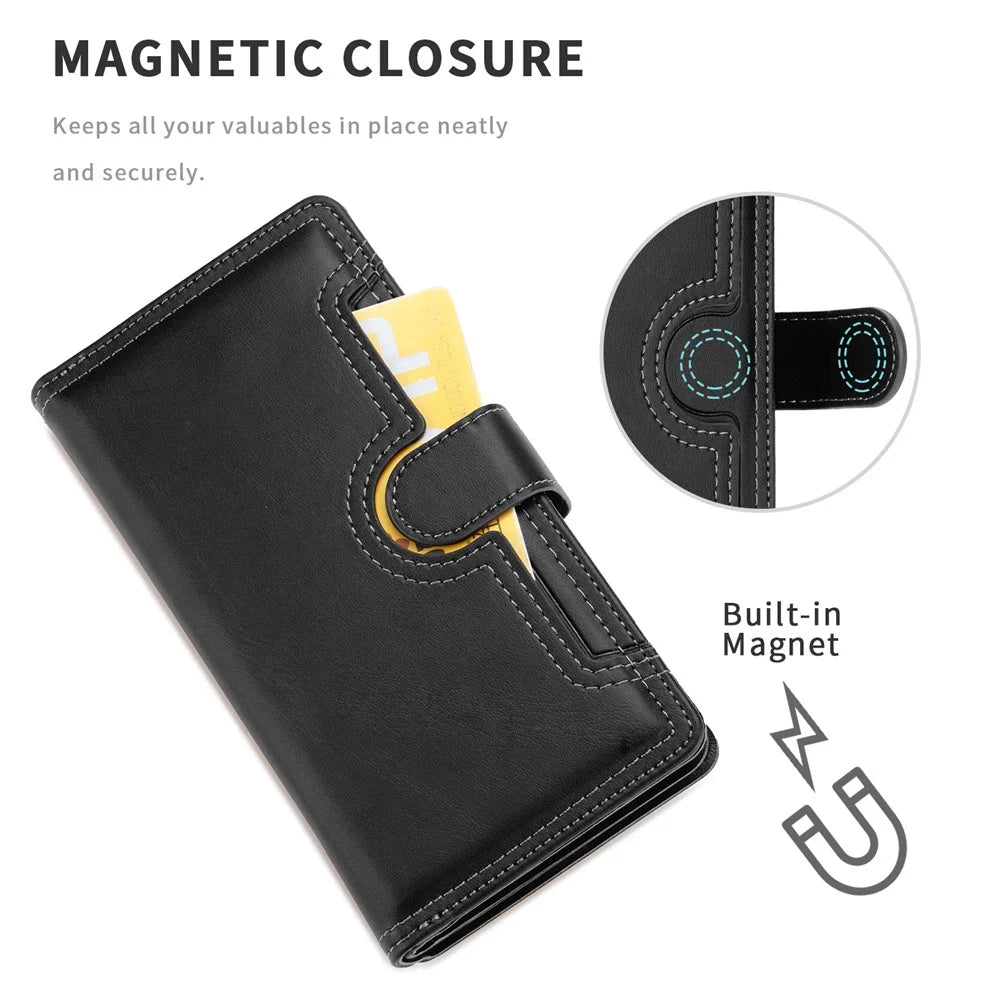 Multiple Card Slots Split Leather Phone Stand Case Cover with Strap for iPhone 13 6.1 inch - Black - 4