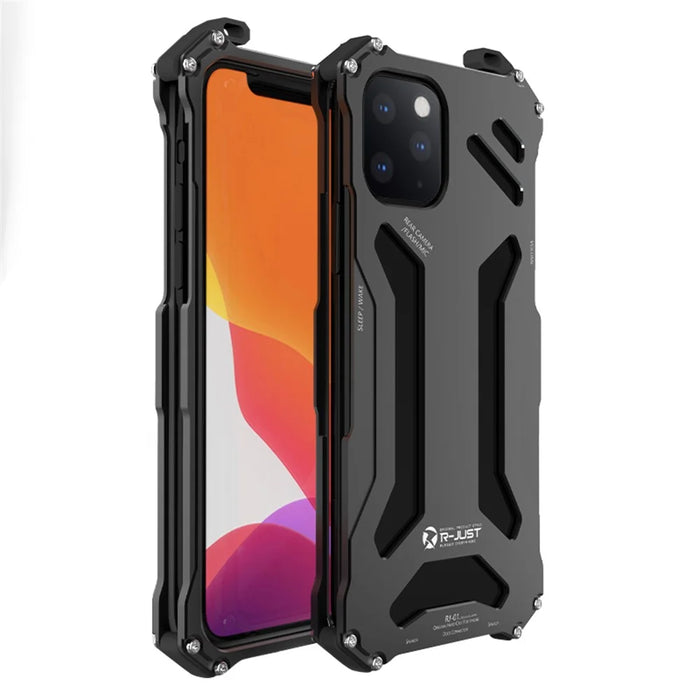 R-JUST Aluminum Alloy Metal Bumper Hollow Rugged Shockproof Cover for iPhone 13 Pro Max 6.7 inch - Black - 1