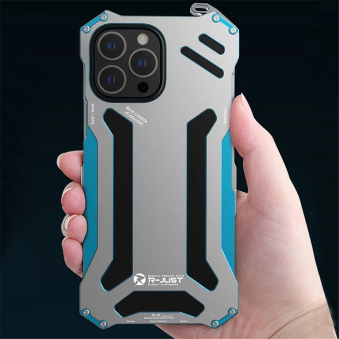 R-JUST Aluminum Alloy Metal Bumper Hollow Rugged Shockproof Cover for iPhone 13 Pro Max 6.7 inch - Black - 3