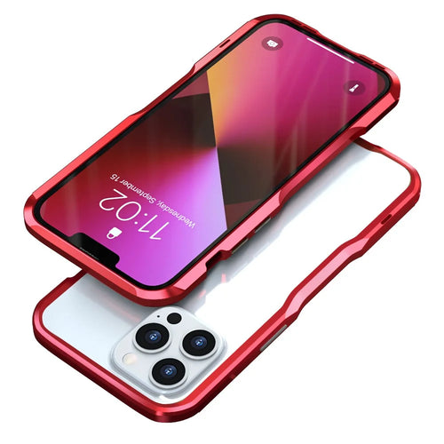 LUPHIE Drop Protection Ultra Thin Aluminum Metal Bumper Cover for iPhone 13 Pro 6.1 inch - Red - 1