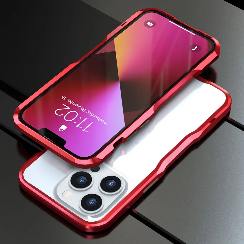 LUPHIE Drop Protection Ultra Thin Aluminum Metal Bumper Cover for iPhone 13 Pro 6.1 inch - Red - 2