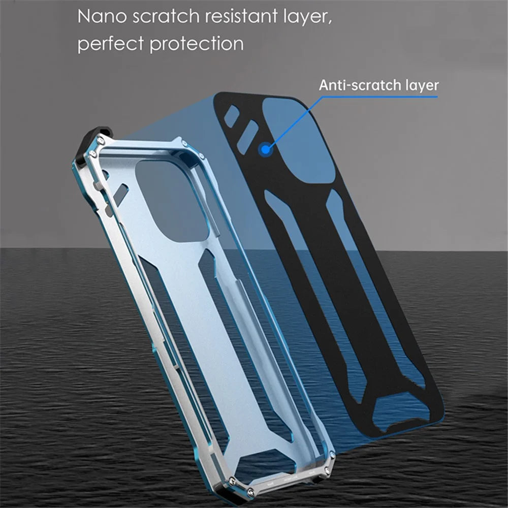 R-JUST Hollow Design Aluminum Metal Case Shockproof Rugged Protective Cover for iPhone 13 Pro 6.1 inch - Blue - 5