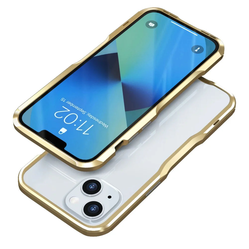 LUPHIE Slim Cool Design Shock Absorbent Metal Frame Bumper Cover for iPhone 13 mini 5.4 inch - Gold - 1