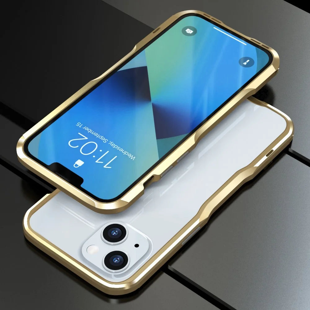 LUPHIE Slim Cool Design Shock Absorbent Metal Frame Bumper Cover for iPhone 13 mini 5.4 inch - Gold - 2