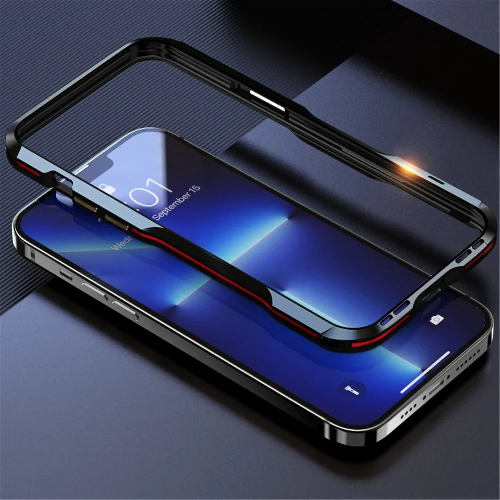 LUPHIE Slim Cool Design Shock Absorbent Metal Frame Bumper Cover for iPhone 13 mini 5.4 inch - Gold - 6