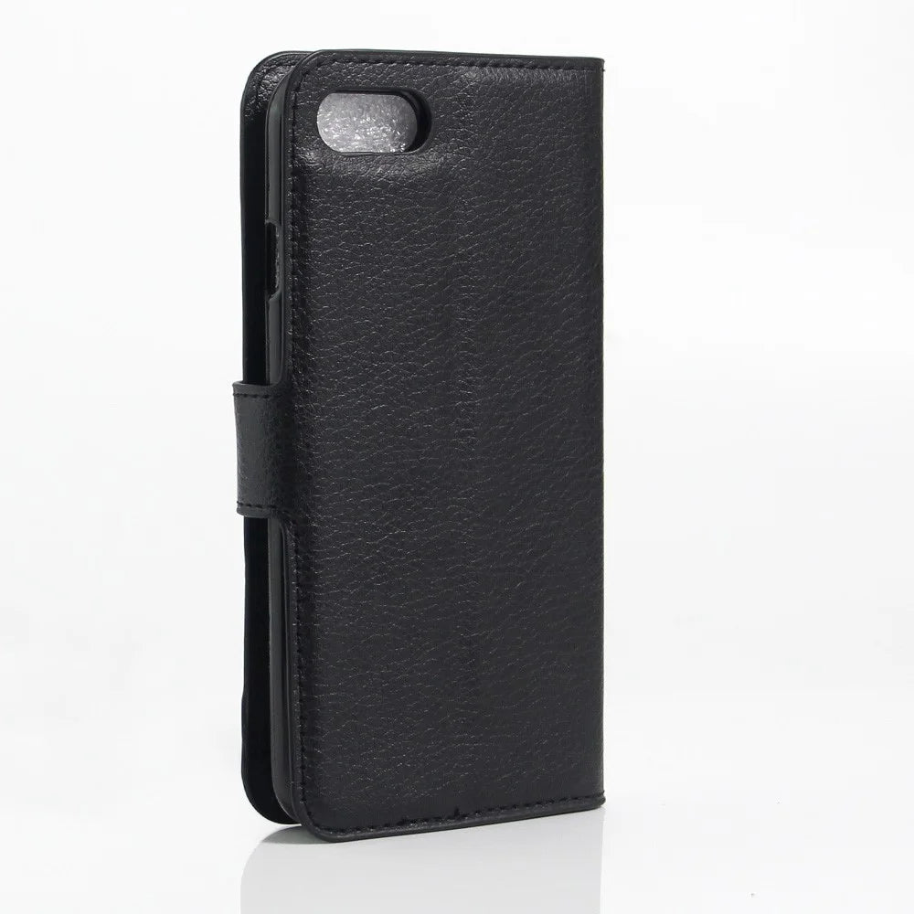 Litchi Grain Leather Wallet Case Flip Folio Stand Protective Cover for iPhone SE 2nd Gen (2020)/SE (2022)/8/7 4.7 inch  - Black - 3