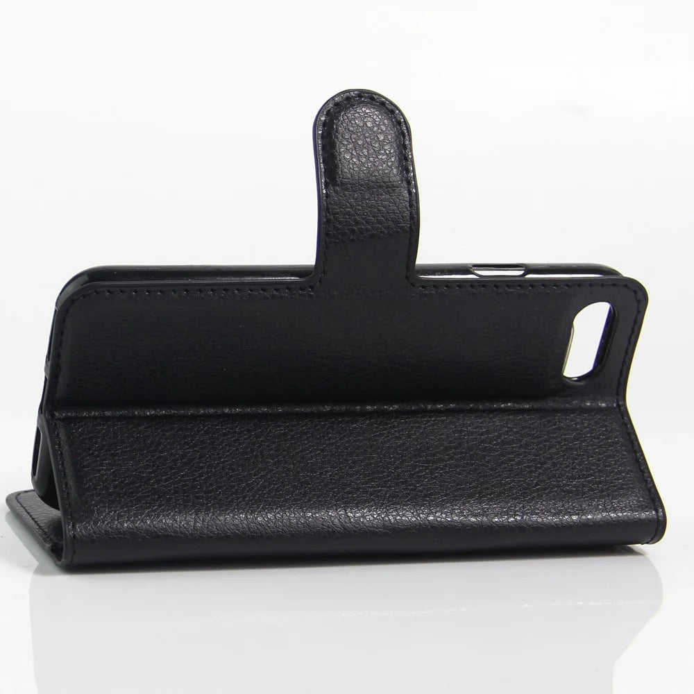 Litchi Grain Leather Wallet Case Flip Folio Stand Protective Cover for iPhone SE 2nd Gen (2020)/SE (2022)/8/7 4.7 inch  - Black - 6