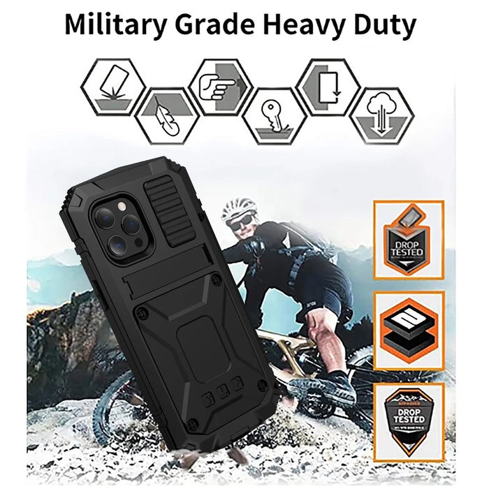 R-JUST Kickstand Silicone Armor Metal Shockproof Cover with Built-in Screen Protector for iPhone 13 Pro Max 6.7 inch - Black - 5