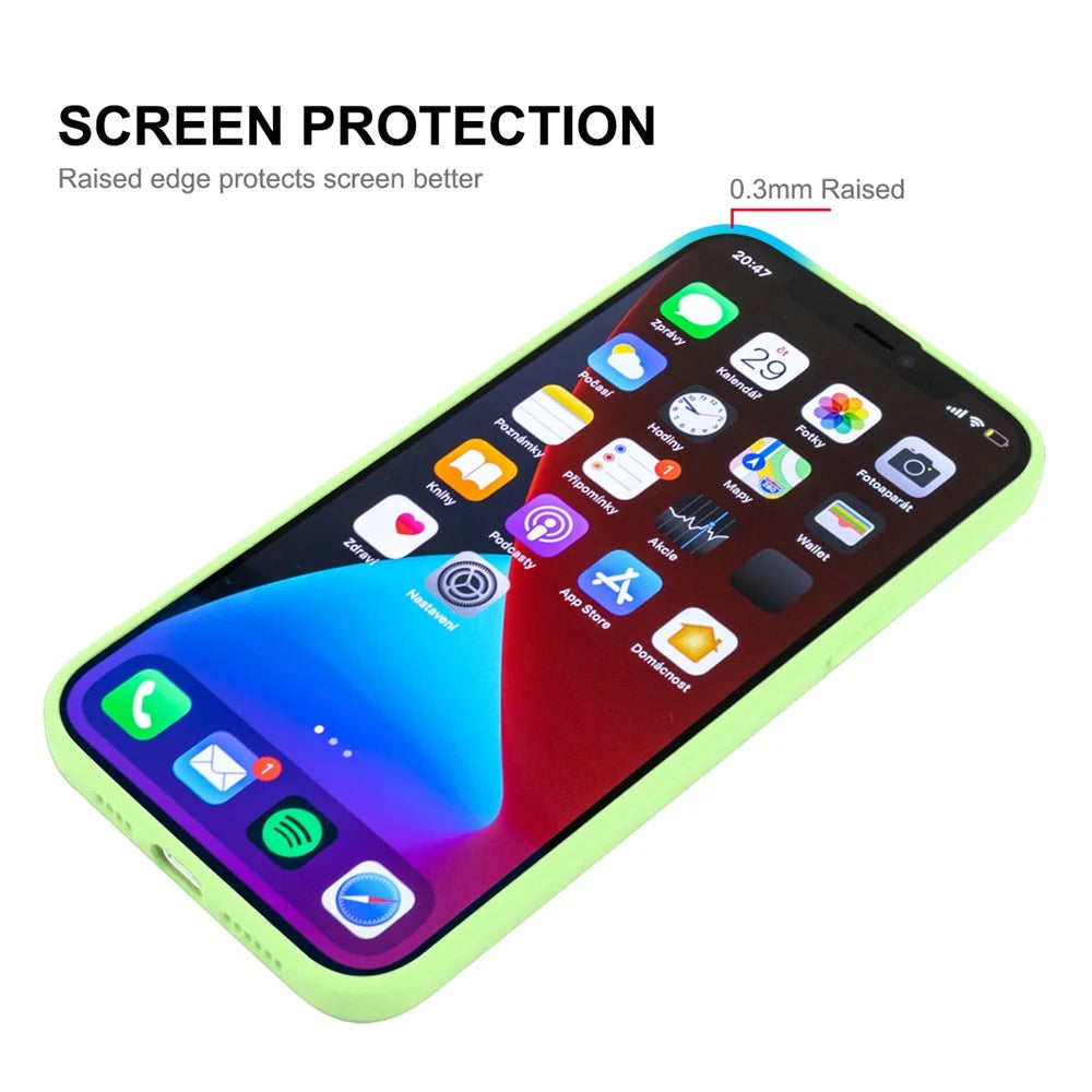 ENKAY HAT PRINCE Anti-Scratch Straight Edging Liquid Silicone Phone Cover Case + Super Tough 0.26mm 9H 2.5D Tempered Glass Ultra Clear Protector for iPhone 13 mini 5.4 inch - Light Green - 5