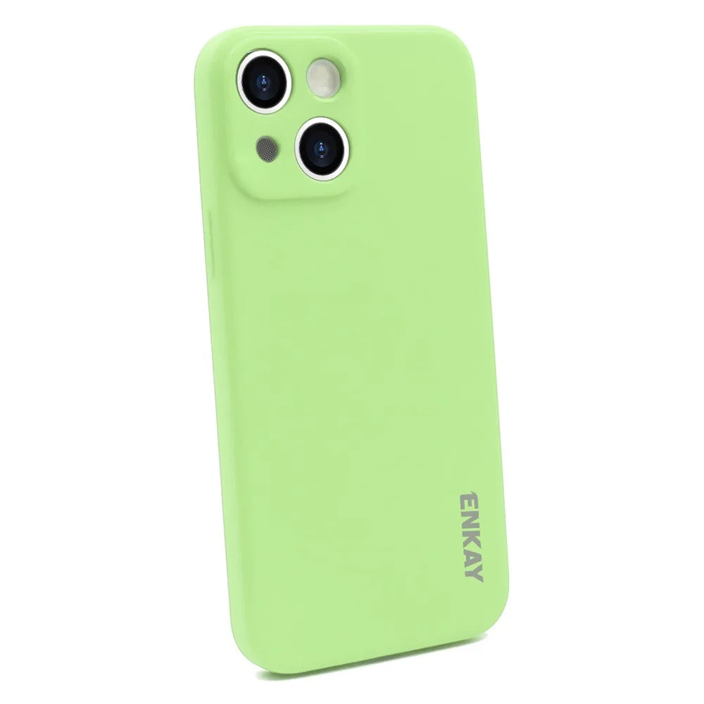 ENKAY HAT PRINCE Solid Color Precise Hole Opening Anti-Scratch Liquid Silicone Phone Cover Case for iPhone 13 mini 5.4 inch - Light Green - 1
