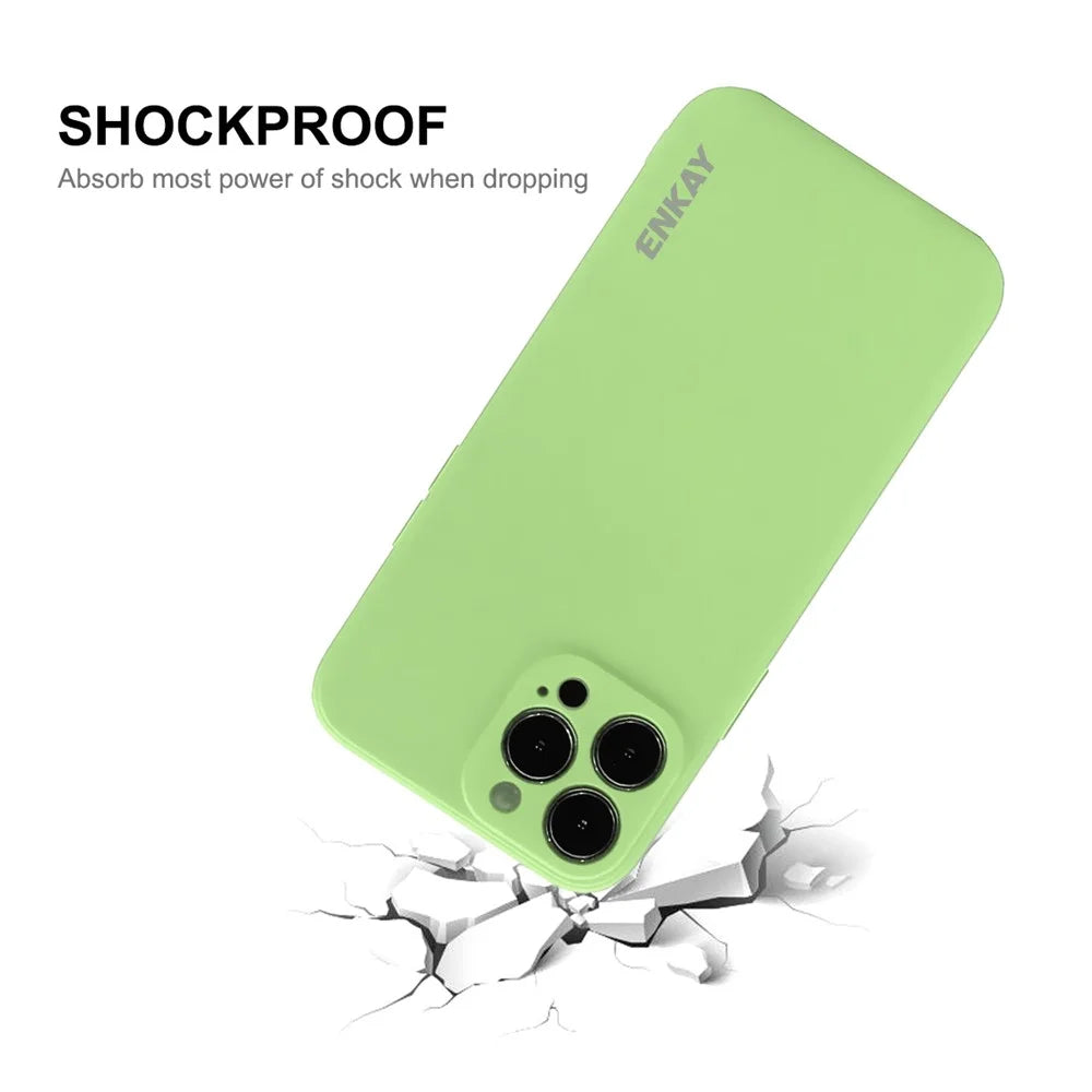 ENKAY HAT PRINCE Wear-Resistant Anti-Fall Solid Color Precise Hole Opening Liquid Silicone Phone Cover Case for iPhone 13 6.1 inch - Light Green - 6
