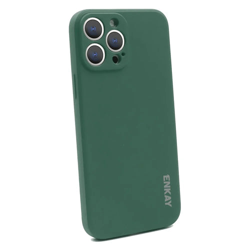 ENKAY HAT PRINCE Solid Color Anti-Drop Liquid Silicone Precise Hole Opening Phone Cover Case for iPhone 13 Pro Max 6.7 inch - Dark Green - 1