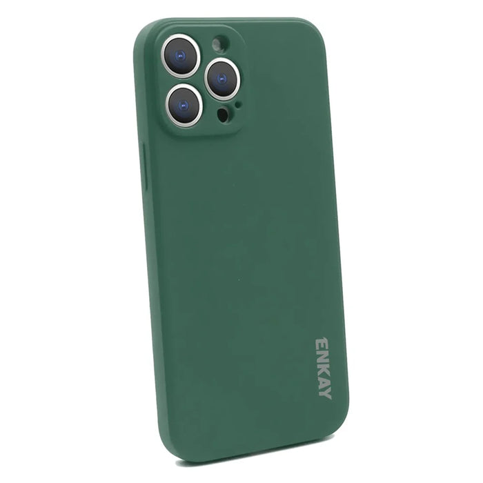 ENKAY HAT PRINCE Solid Color Anti-Drop Liquid Silicone Precise Hole Opening Phone Cover Case for iPhone 13 Pro Max 6.7 inch - Dark Green - 1
