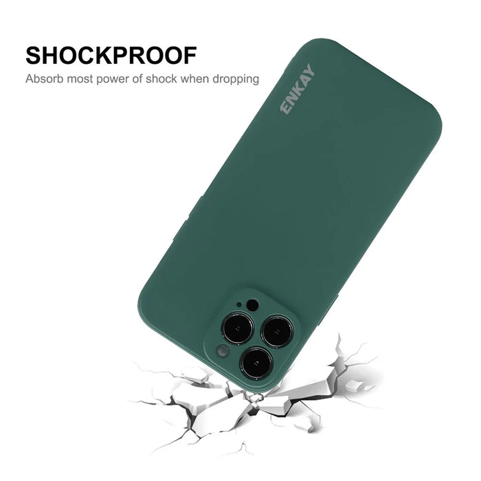 ENKAY HAT PRINCE Solid Color Anti-Drop Liquid Silicone Precise Hole Opening Phone Cover Case for iPhone 13 Pro Max 6.7 inch - Dark Green - 6