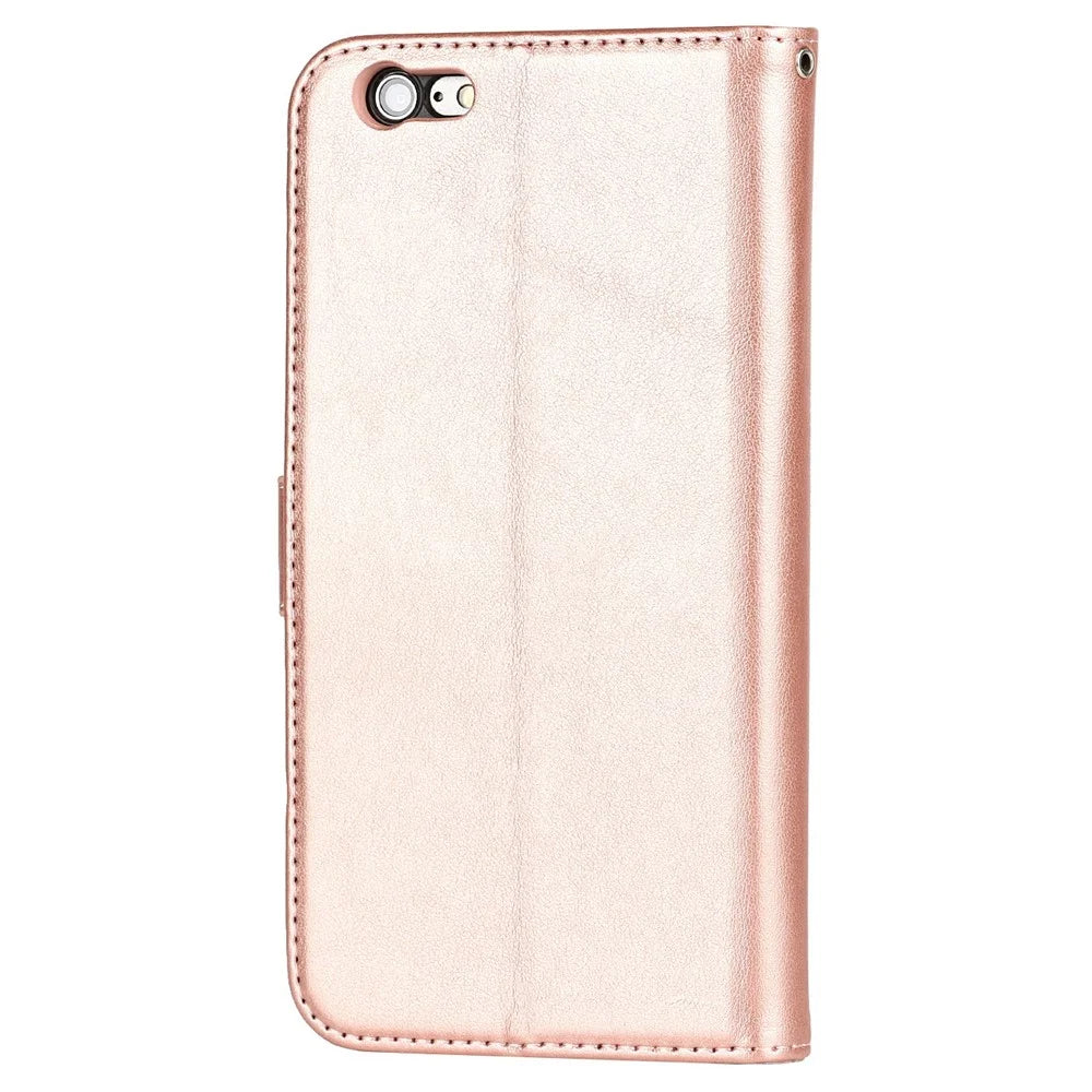 Anti-Collision R61 Texture Felled Seam PU Leather Pattern Imprinting Wallet Mobile Cover Shell for iPhone SE (2022)/SE (2020)/8/7 - Rose Gold - 3