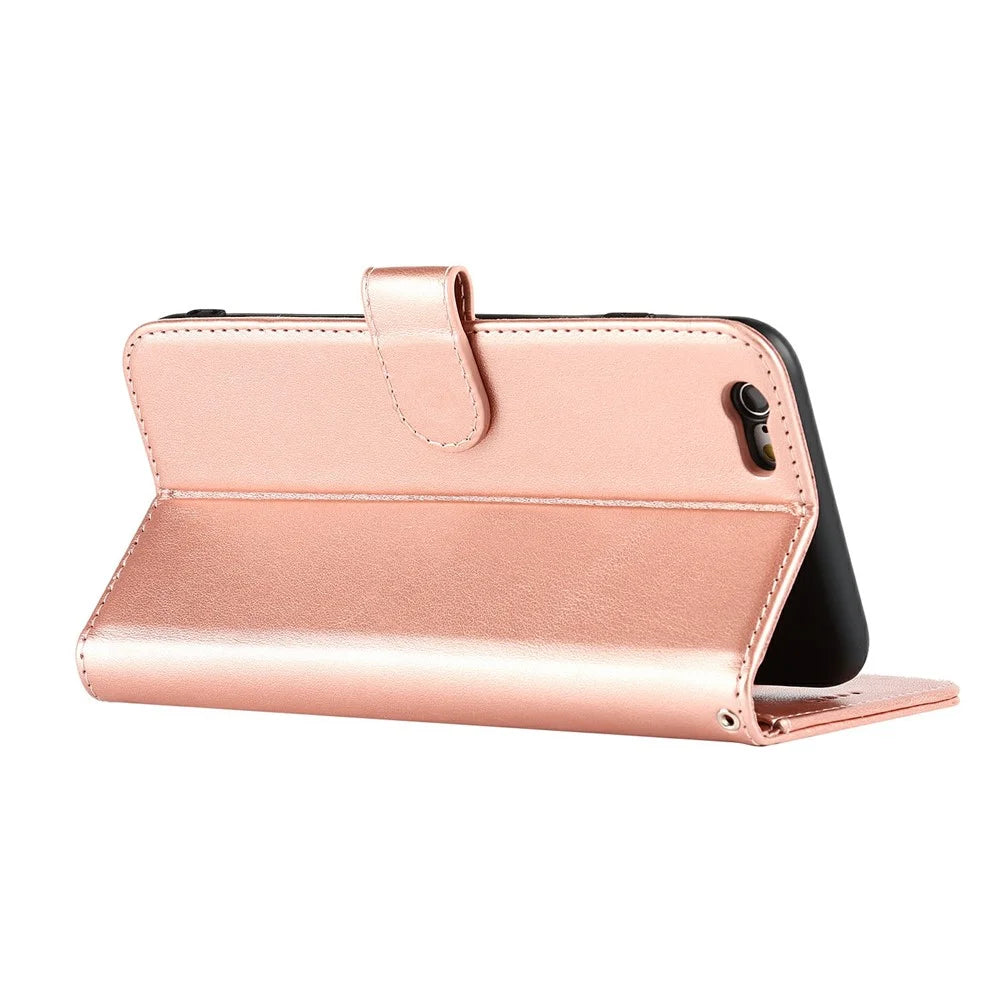 Anti-Collision R61 Texture Felled Seam PU Leather Pattern Imprinting Wallet Mobile Cover Shell for iPhone SE (2022)/SE (2020)/8/7 - Rose Gold - 5