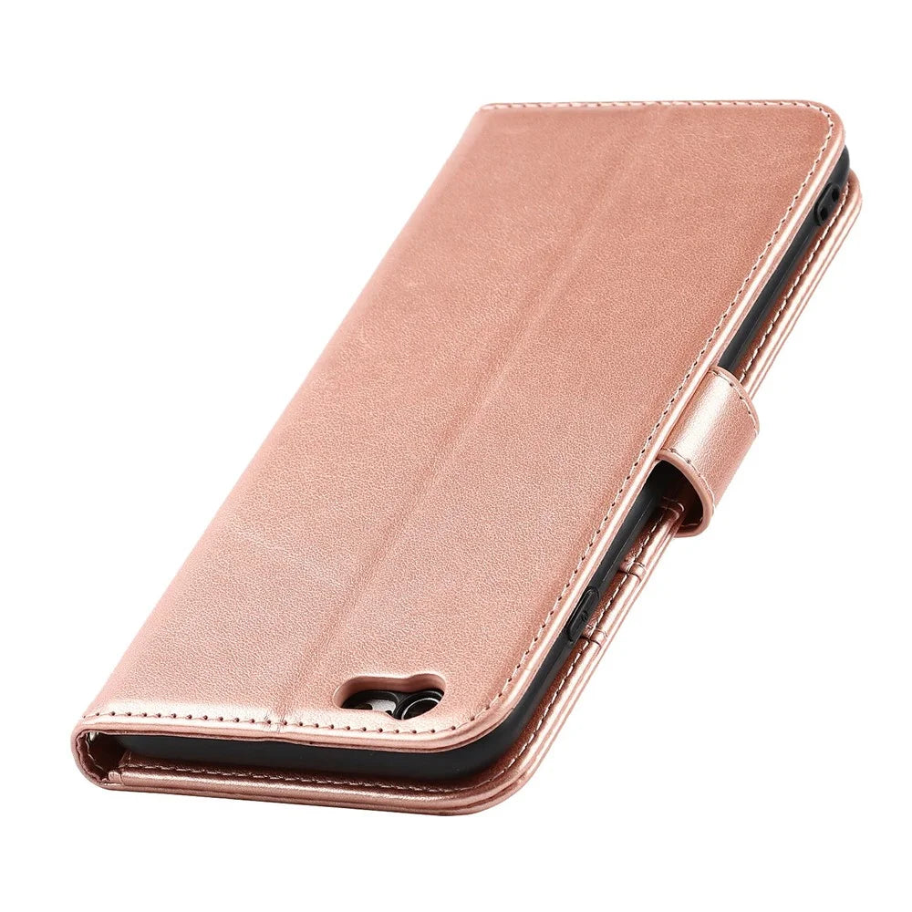 Anti-Collision R61 Texture Felled Seam PU Leather Pattern Imprinting Wallet Mobile Cover Shell for iPhone SE (2022)/SE (2020)/8/7 - Rose Gold - 7