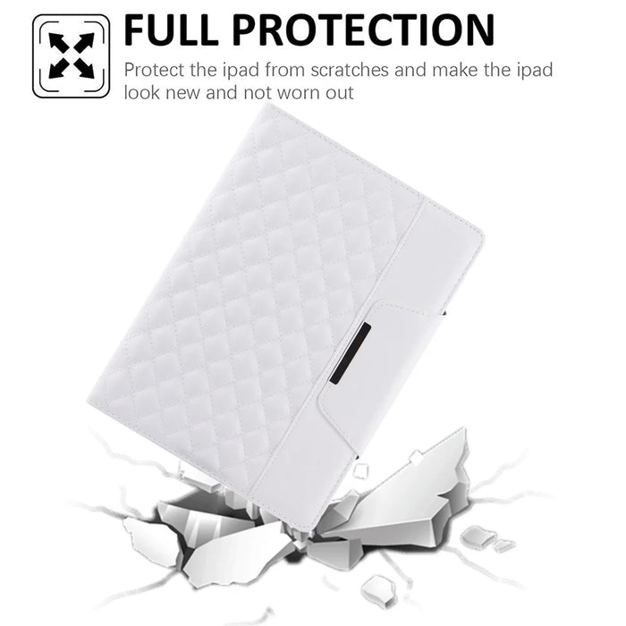 Embroidery Grids with Quality Hardware Leather Stand Wallet Tablet Cover for iPad 10.2 (2021)/(2020)/(2019)/Pro 10.5-inch (2017)/Air 10.5 inch (2019) - White - 5
