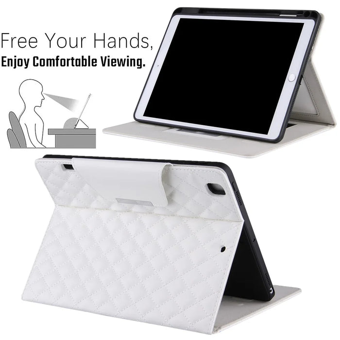 Embroidery Grids with Quality Hardware Leather Stand Wallet Tablet Cover for iPad 10.2 (2021)/(2020)/(2019)/Pro 10.5-inch (2017)/Air 10.5 inch (2019) - White - 7